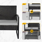 Ensemble de bistrot 3 pièces pour patio, mobilier d'extérieur avec table en verre et salon de jardin en rotin pour véranda, jardin et balcon