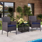 Ensemble bistrot d'extérieur 3 pièces : table de 22 cm avec trou pour parasol et 2 chaises en rotin – Noir