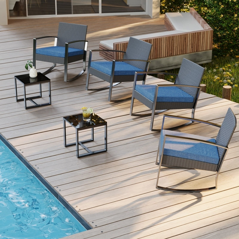 Ensemble de patio en osier 3 pièces avec coussin Ensemble de chaises d'extérieur avec table en verre Chaise en rotin Ensemble de bistrot moderne