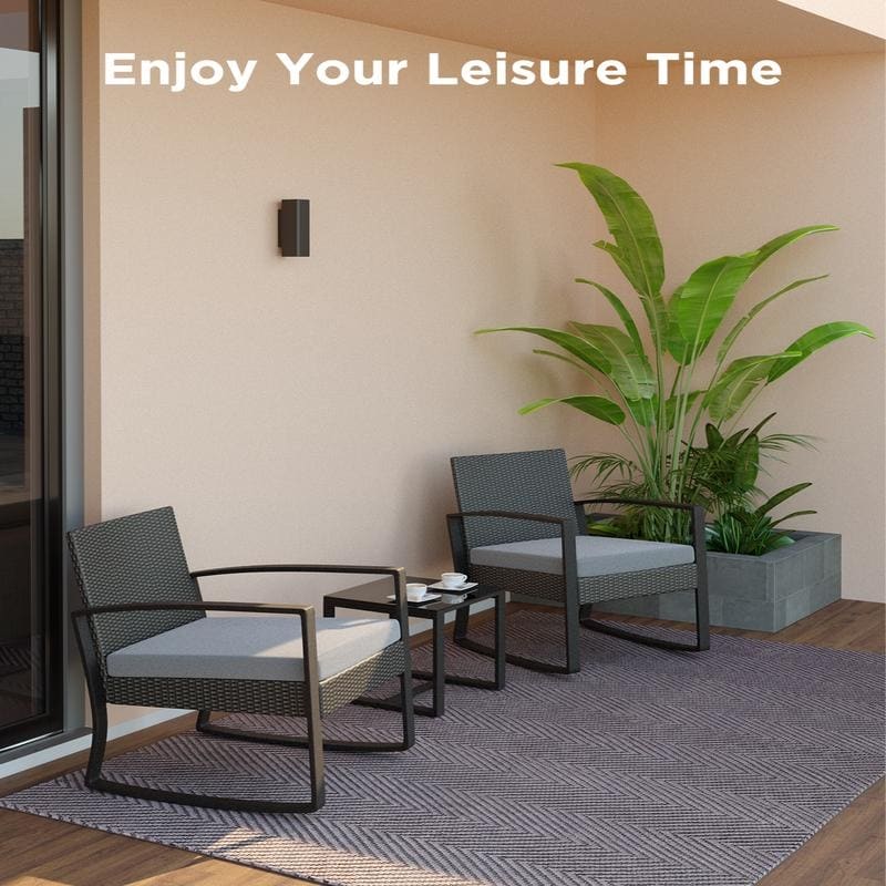 Ensemble de patio en osier 3 pièces avec coussin Ensemble de chaises d'extérieur avec table en verre Chaise en rotin Ensemble de bistrot moderne