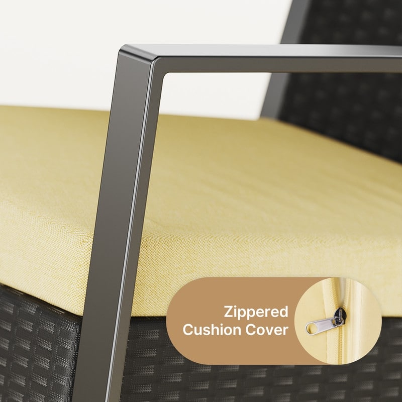 Ensemble de patio en osier 3 pièces avec coussin Ensemble de chaises d'extérieur avec table en verre Chaise en rotin Ensemble de bistrot moderne