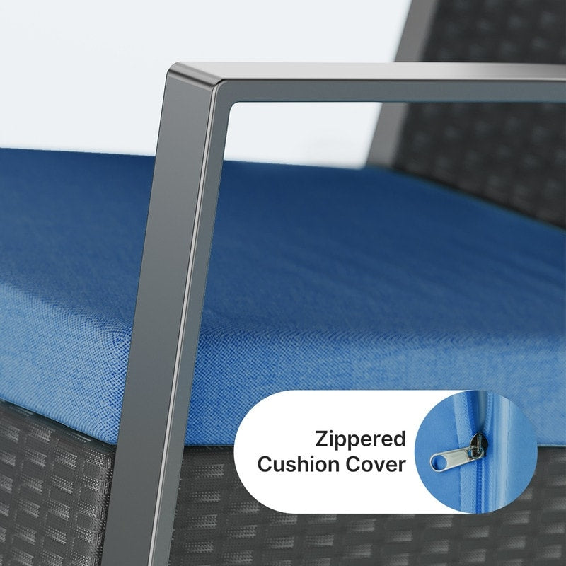 Ensemble de patio en osier 3 pièces avec coussin Ensemble de chaises d'extérieur avec table en verre Chaise en rotin Ensemble de bistrot moderne