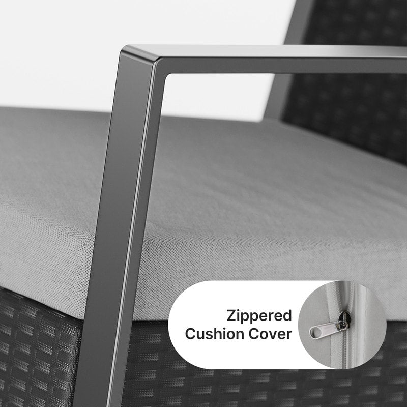 Ensemble de patio en osier 3 pièces avec coussin Ensemble de chaises d'extérieur avec table en verre Chaise en rotin Ensemble de bistrot moderne