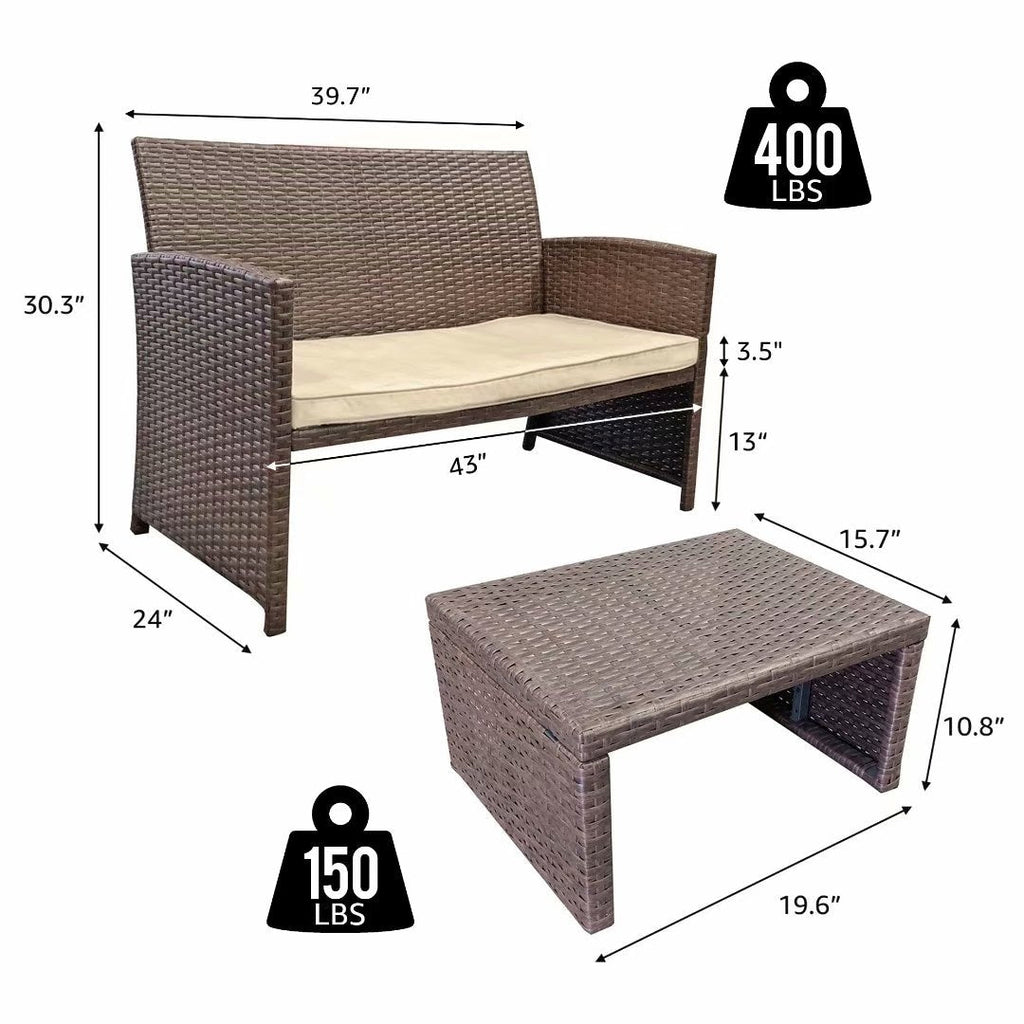 Ensemble de canapés d'extérieur en rotin 3 pièces avec coussins