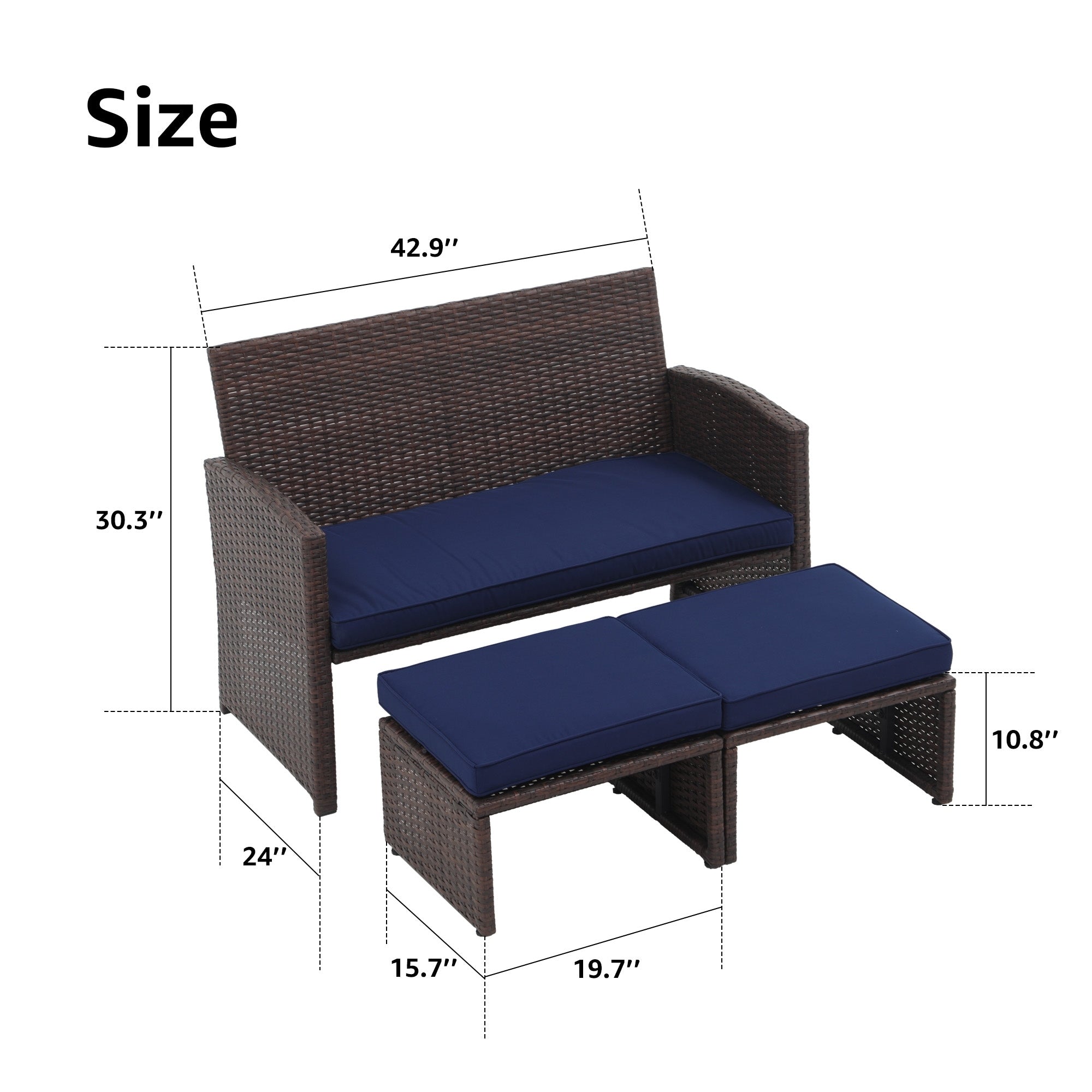 Ensemble de canapés d'extérieur en rotin 3 pièces avec coussins