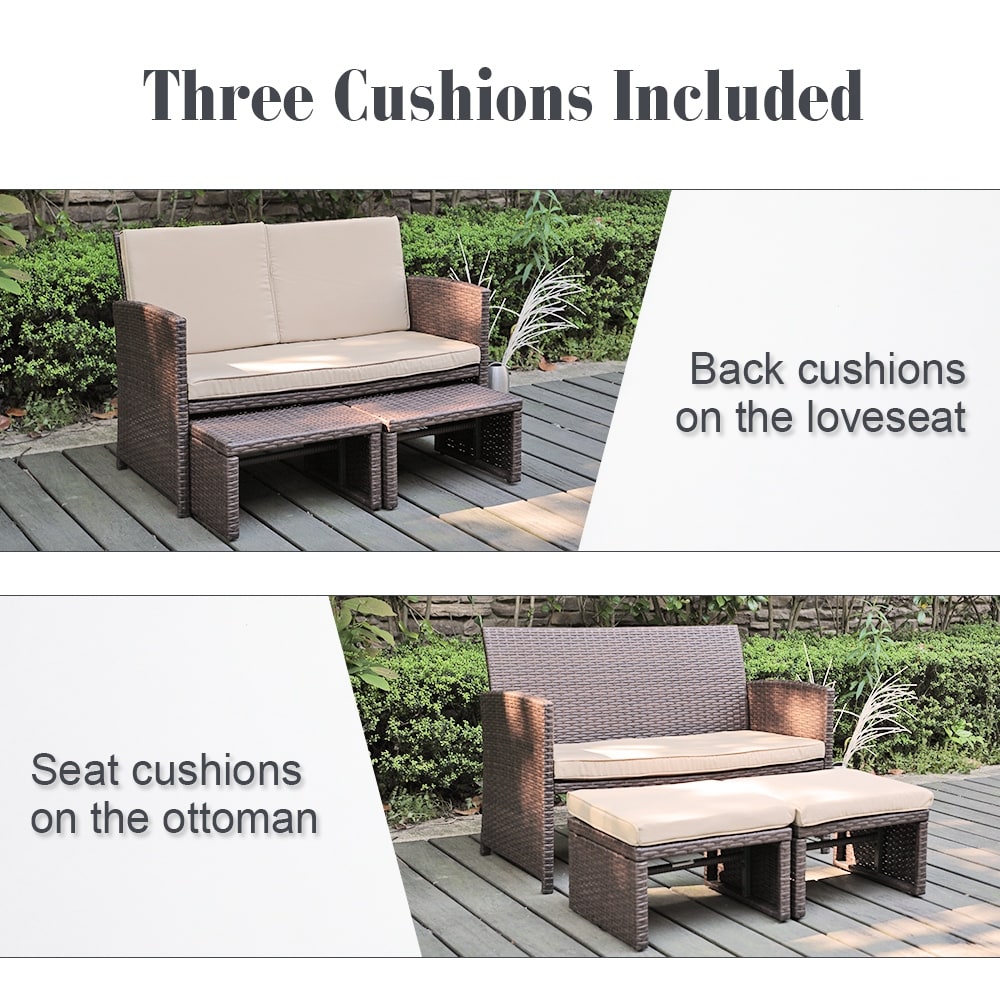 Ensemble de canapés d'extérieur en rotin 3 pièces avec coussins