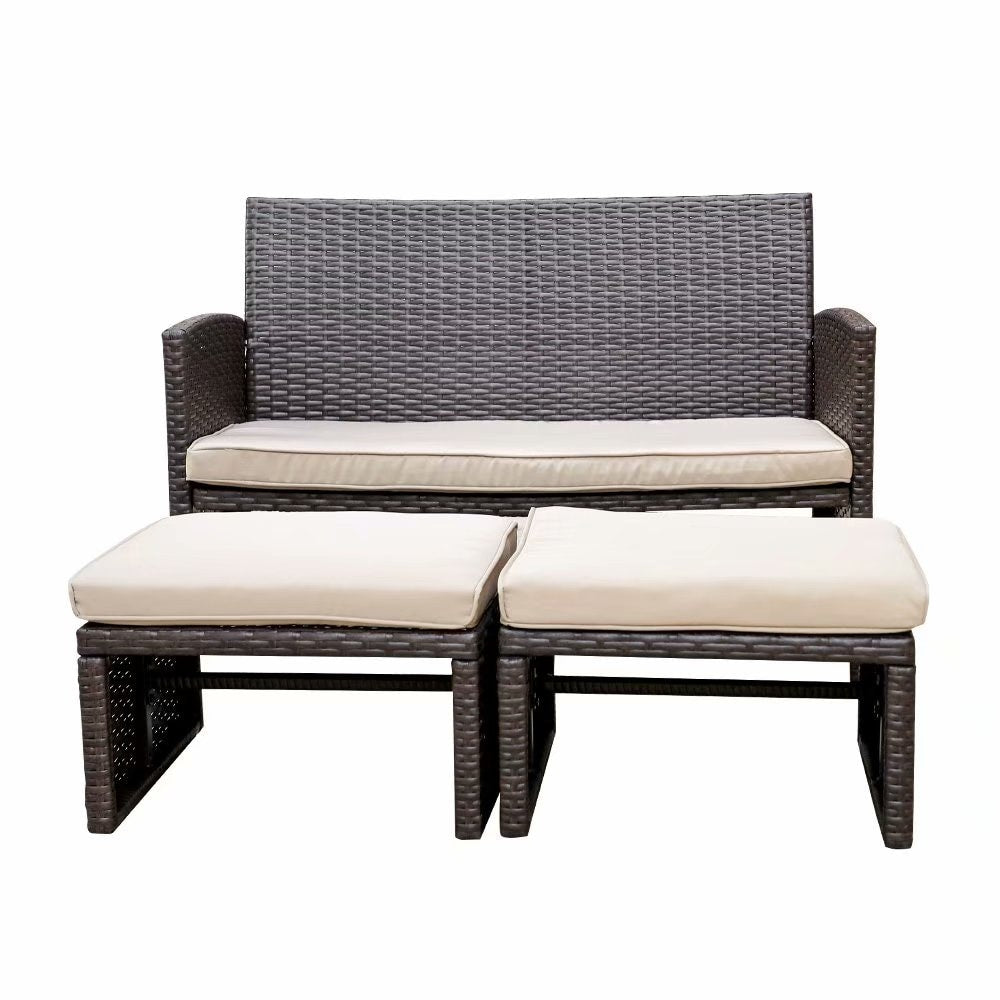 Ensemble de canapés d'extérieur en rotin 3 pièces avec coussins