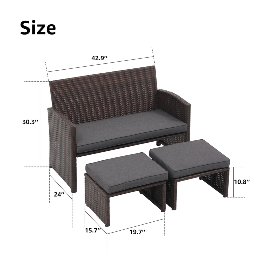 Ensemble de canapés d'extérieur en rotin 3 pièces avec coussins