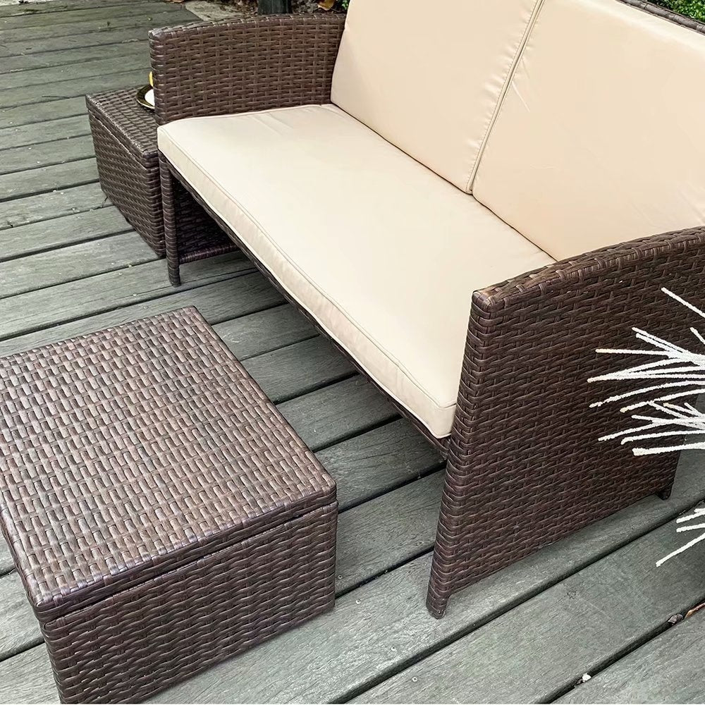 Ensemble de canapés d'extérieur en rotin 3 pièces avec coussins