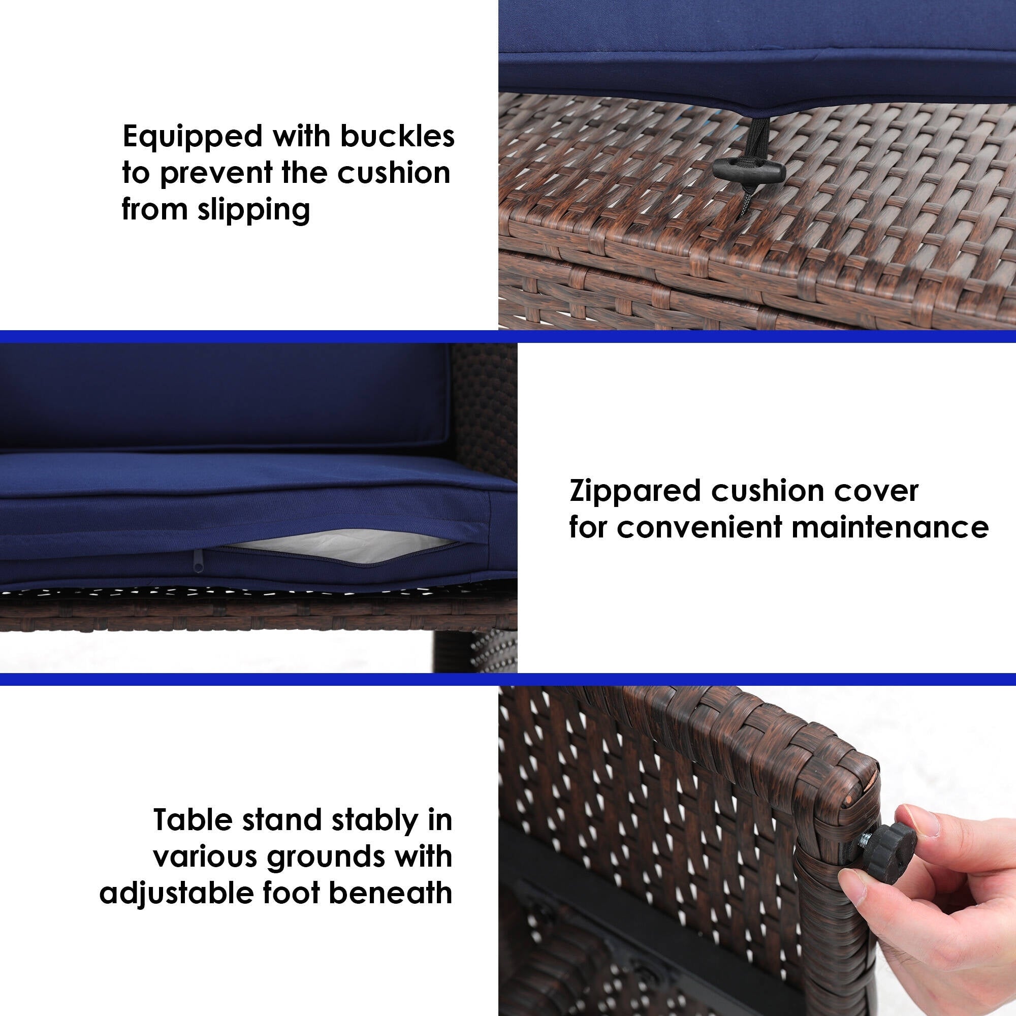 Ensemble de canapés d'extérieur en rotin 3 pièces avec coussins