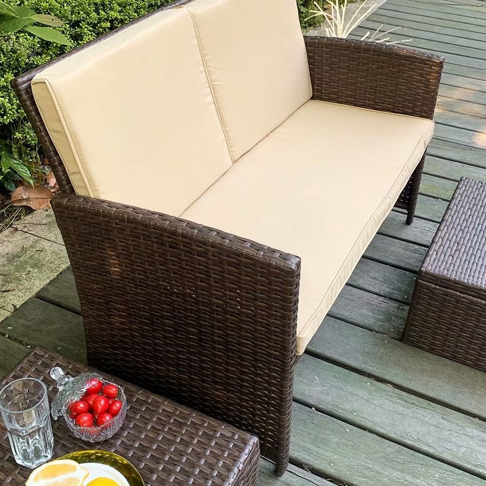 Ensemble de canapés d'extérieur en rotin 3 pièces avec coussins