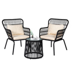Ensemble de bistrot d'extérieur 3 pièces en osier, mobilier de jardin en rotin toutes saisons, chaises de patio avec coussins