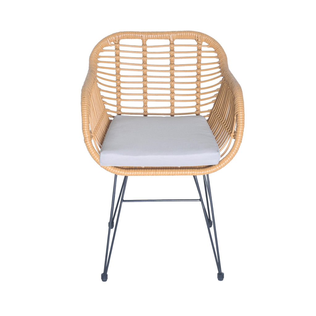 Ensemble de bistrot d'extérieur 3 pièces en rotin et osier avec coussins et table