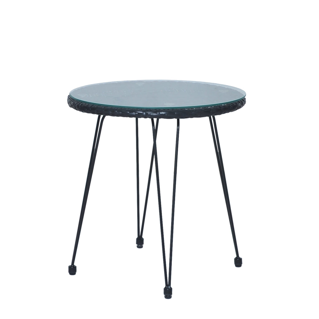 Ensemble de bistrot d'extérieur 3 pièces en rotin et osier avec coussins et table