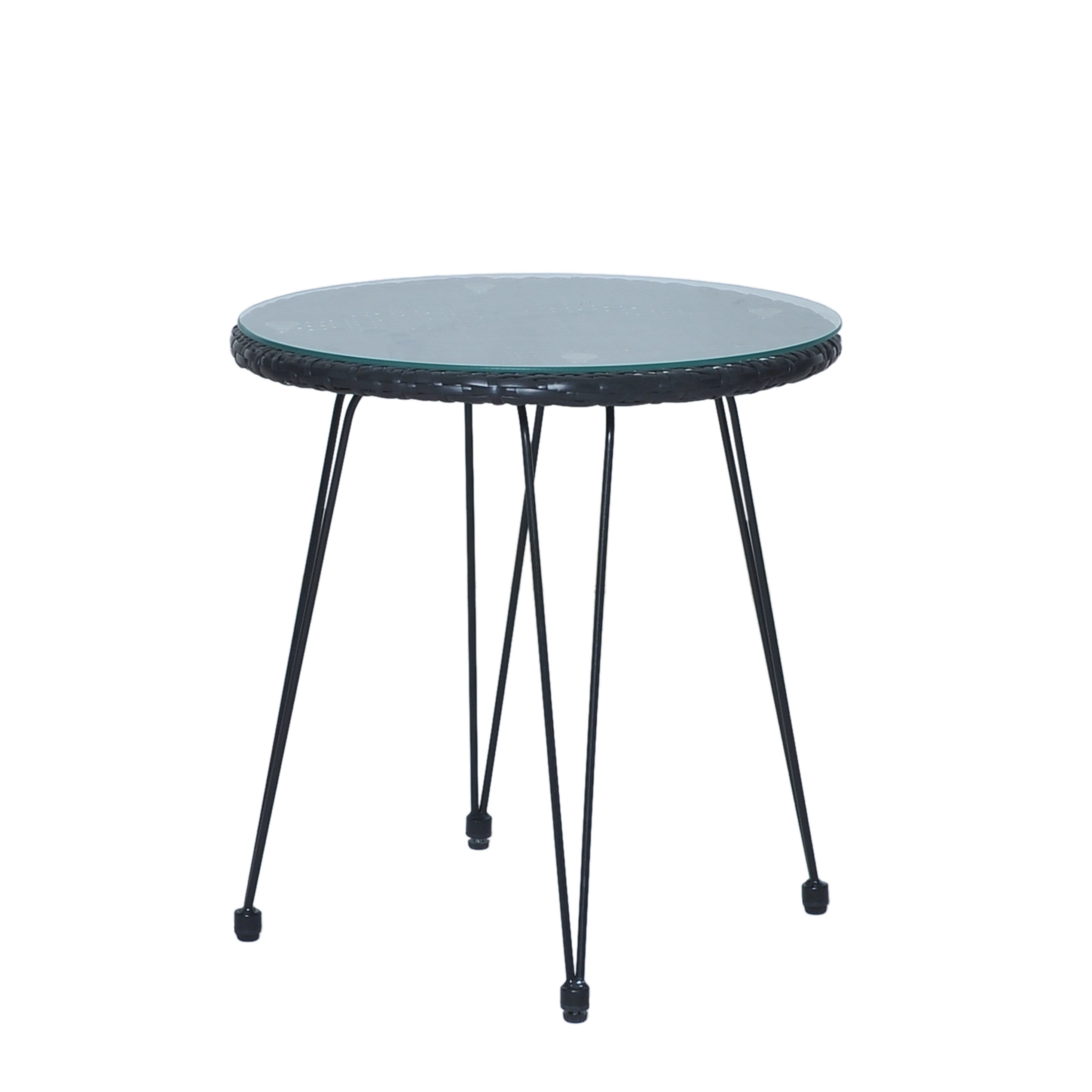 Ensemble de bistrot d'extérieur 3 pièces en rotin et osier avec coussins et table