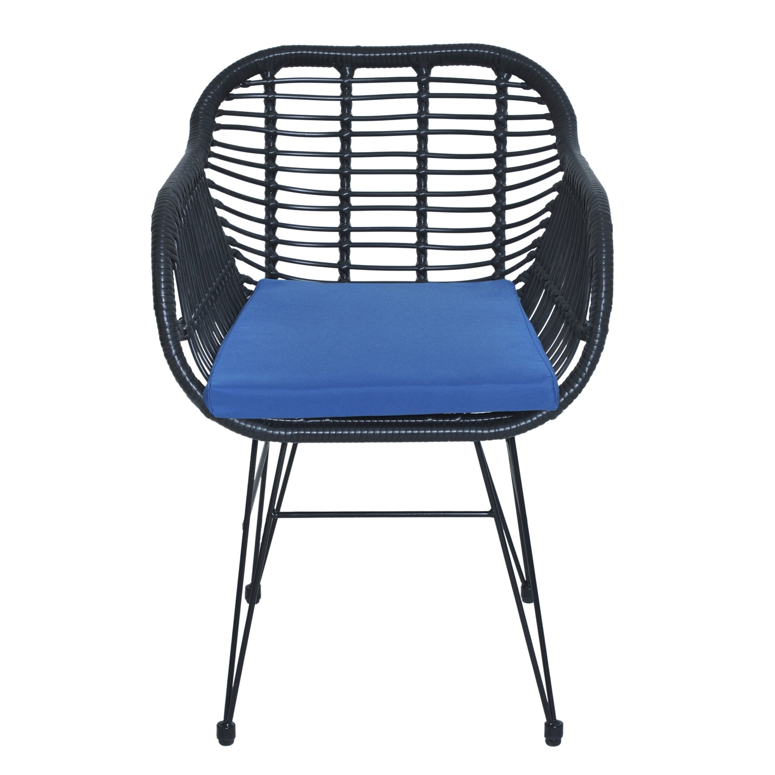 Ensemble de bistrot d'extérieur 3 pièces en rotin et osier avec coussins et table