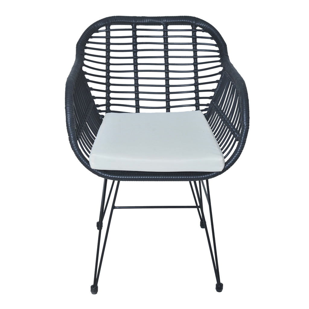 Ensemble de bistrot d'extérieur 3 pièces en rotin et osier avec coussins et table