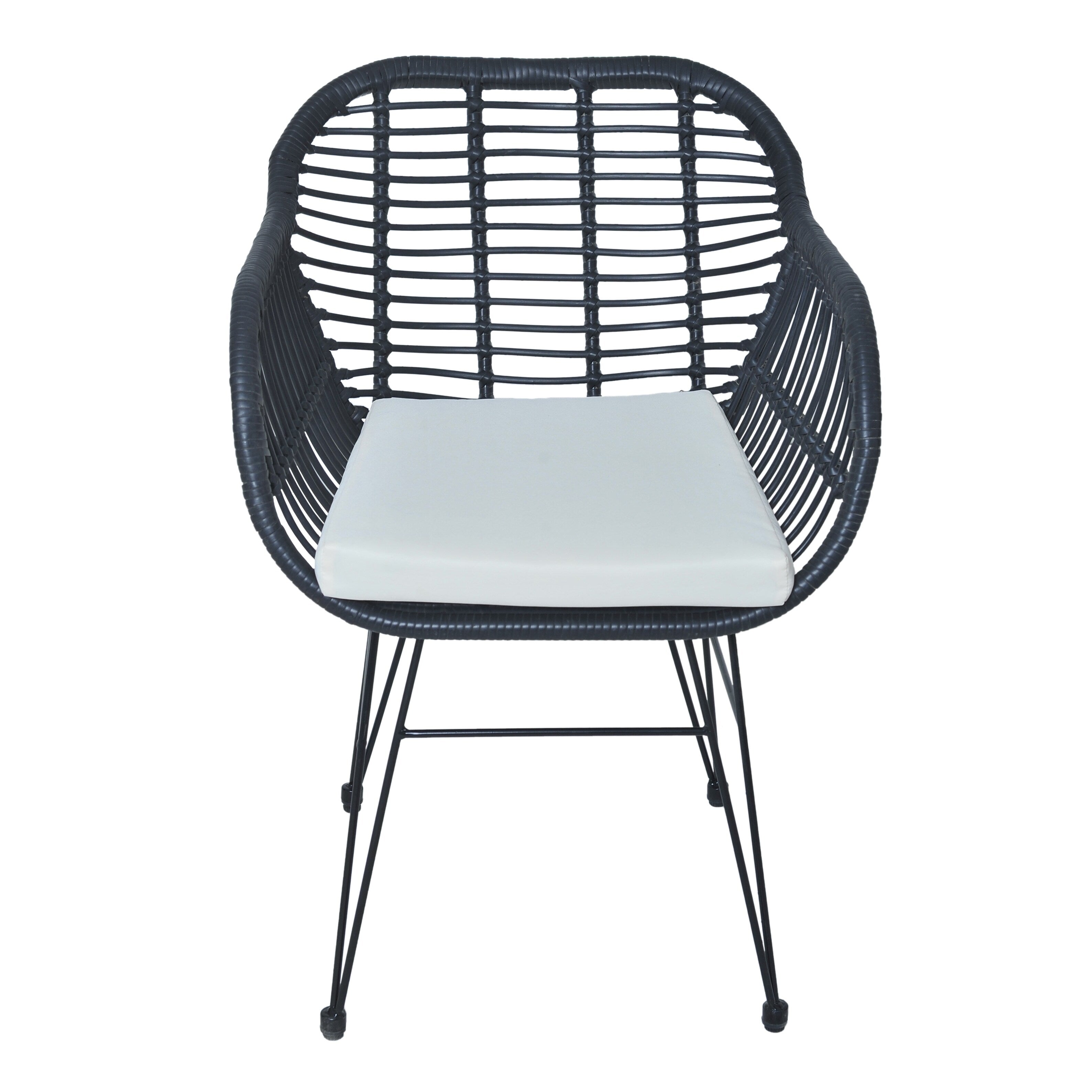 Ensemble de bistrot d'extérieur 3 pièces en rotin et osier avec coussins et table