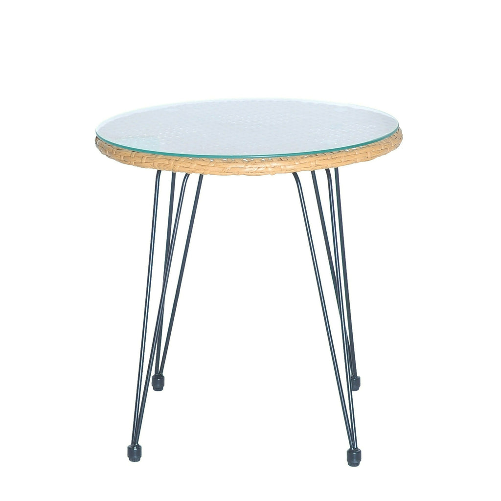 Ensemble de bistrot d'extérieur 3 pièces en rotin et osier avec coussins et table