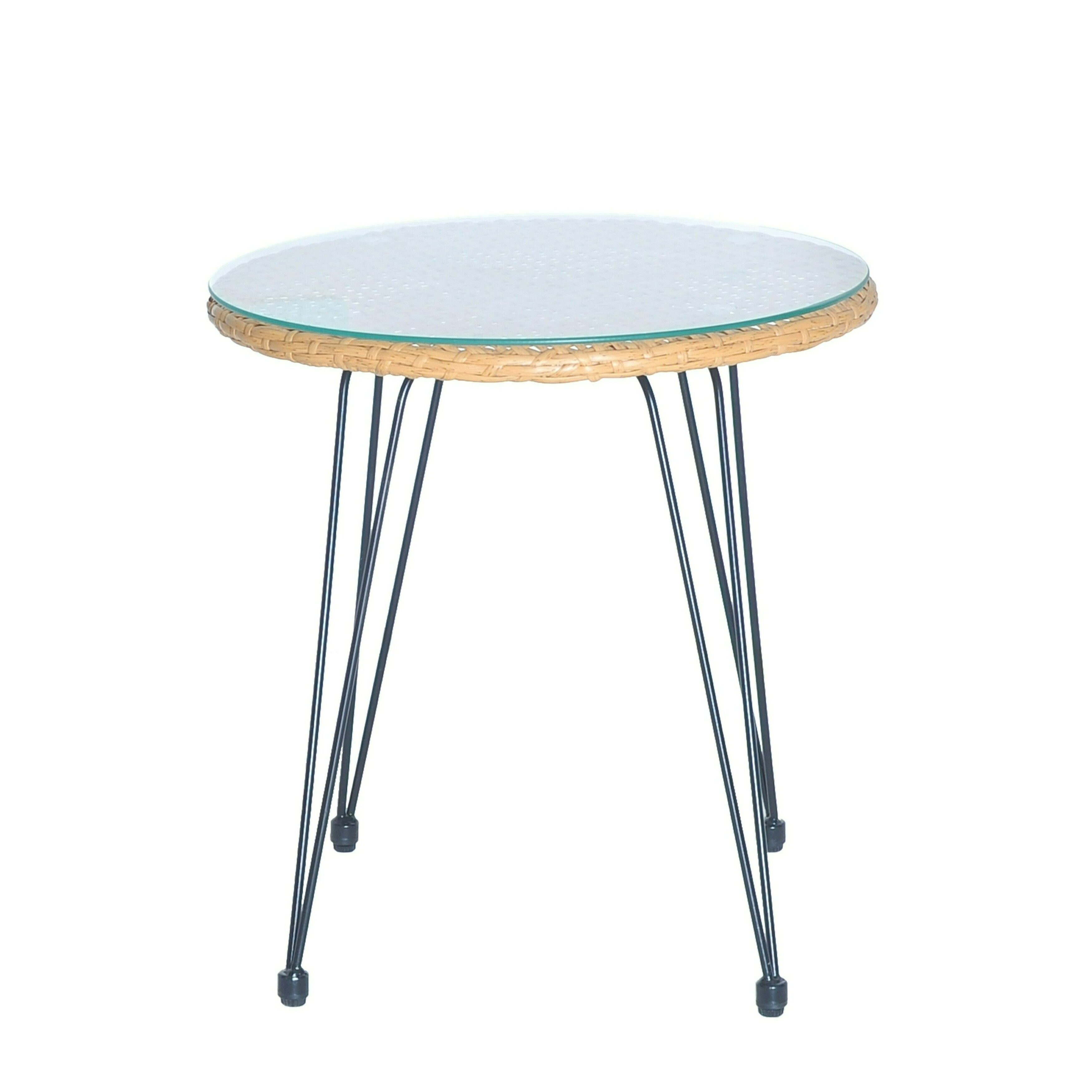 Ensemble de bistrot d'extérieur 3 pièces en rotin et osier avec coussins et table