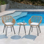 Ensemble de bistrot d'extérieur 3 pièces en rotin et osier avec coussins et table