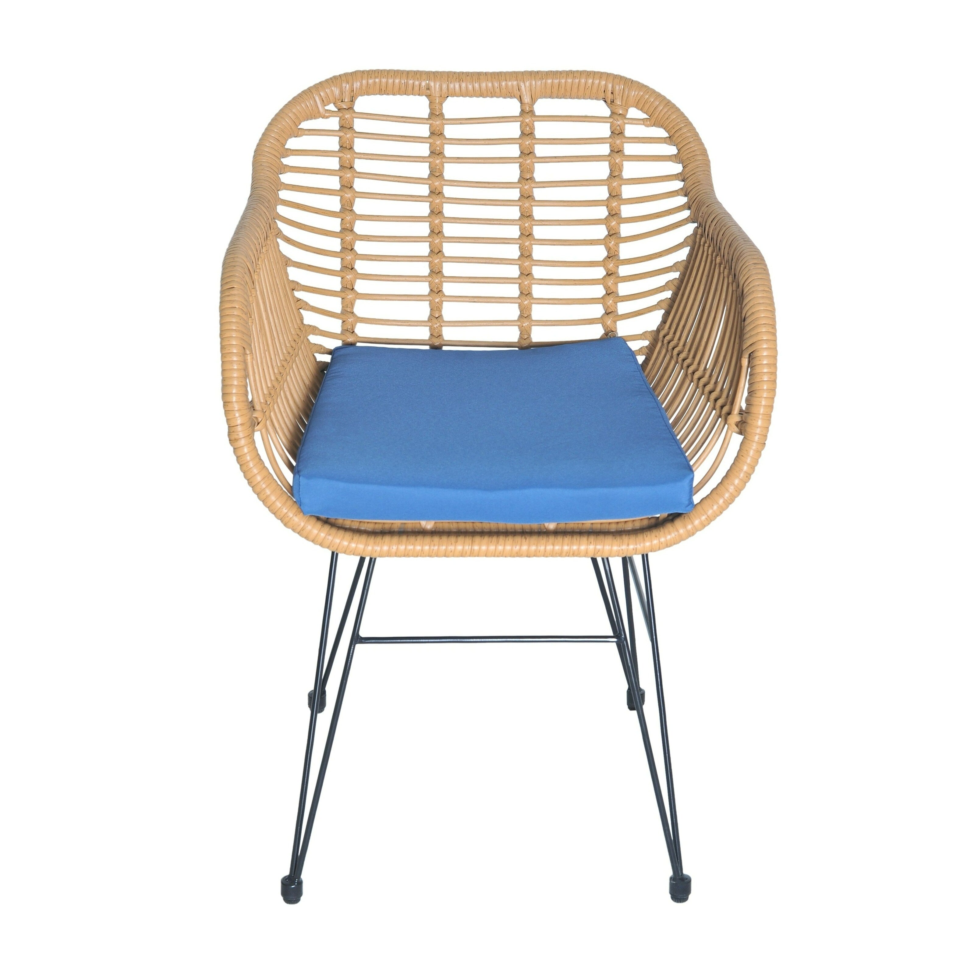 Ensemble de bistrot d'extérieur 3 pièces en rotin et osier avec coussins et table