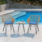 Ensemble de bistrot d'extérieur 3 pièces en rotin et osier avec coussins et table