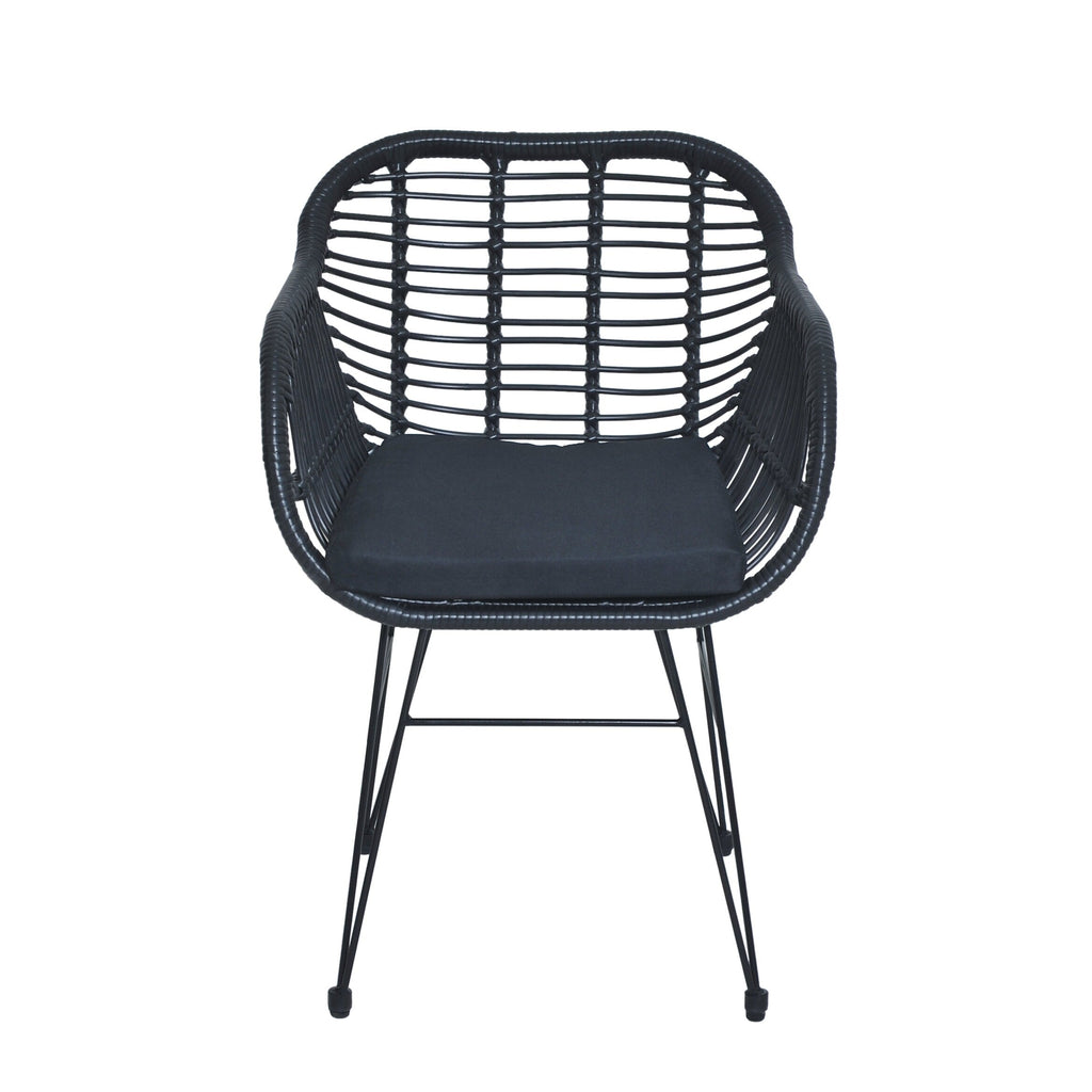 Ensemble de bistrot d'extérieur 3 pièces en rotin et osier avec coussins et table