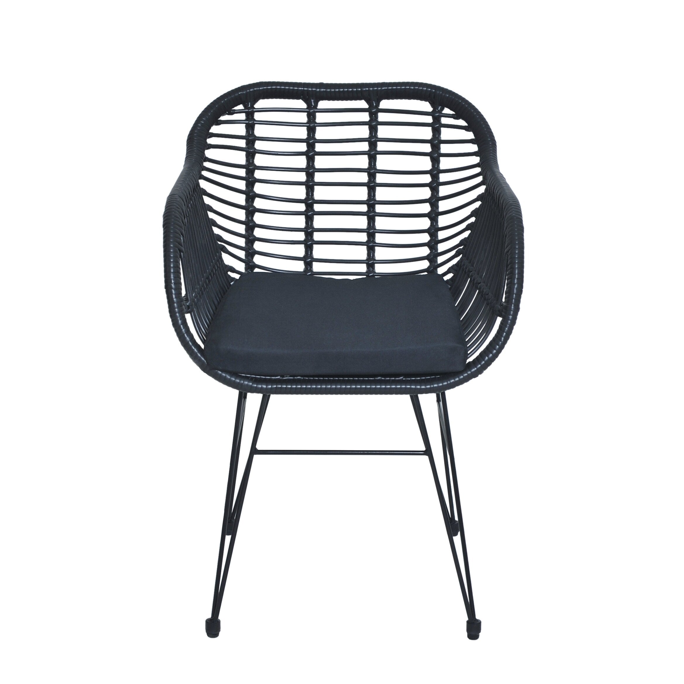 Ensemble de bistrot d'extérieur 3 pièces en rotin et osier avec coussins et table