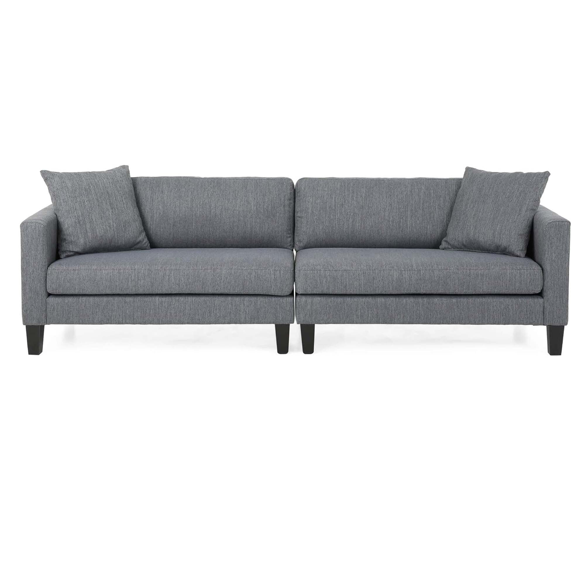 Canapé 3 places avec pieds en bois et deux oreillers