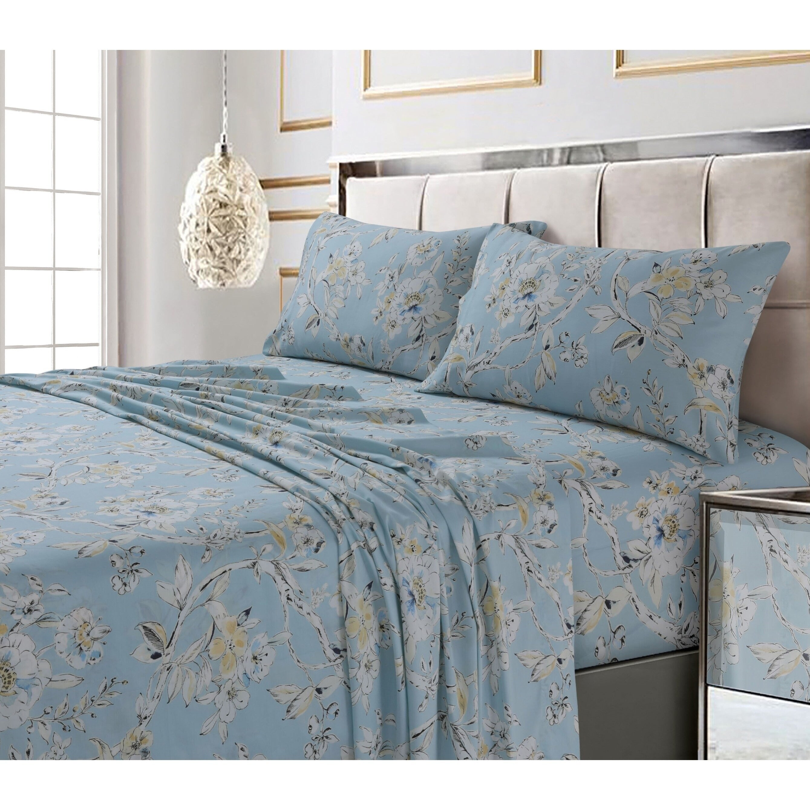 Parure de lit en coton 300 fils ultra-doux imprimé avec poche profonde