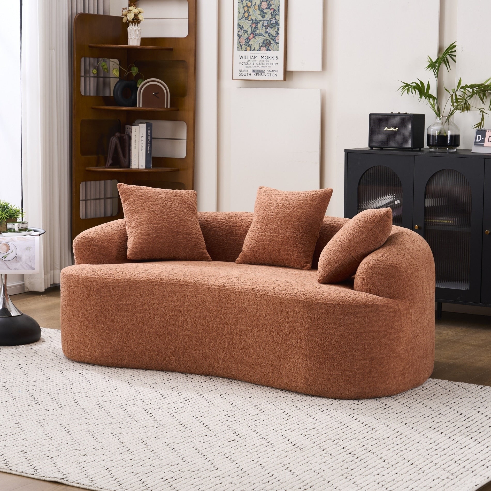 Canapé causeuse compact incurvé sans assemblage en chenille 30D avec éponge de compression complète