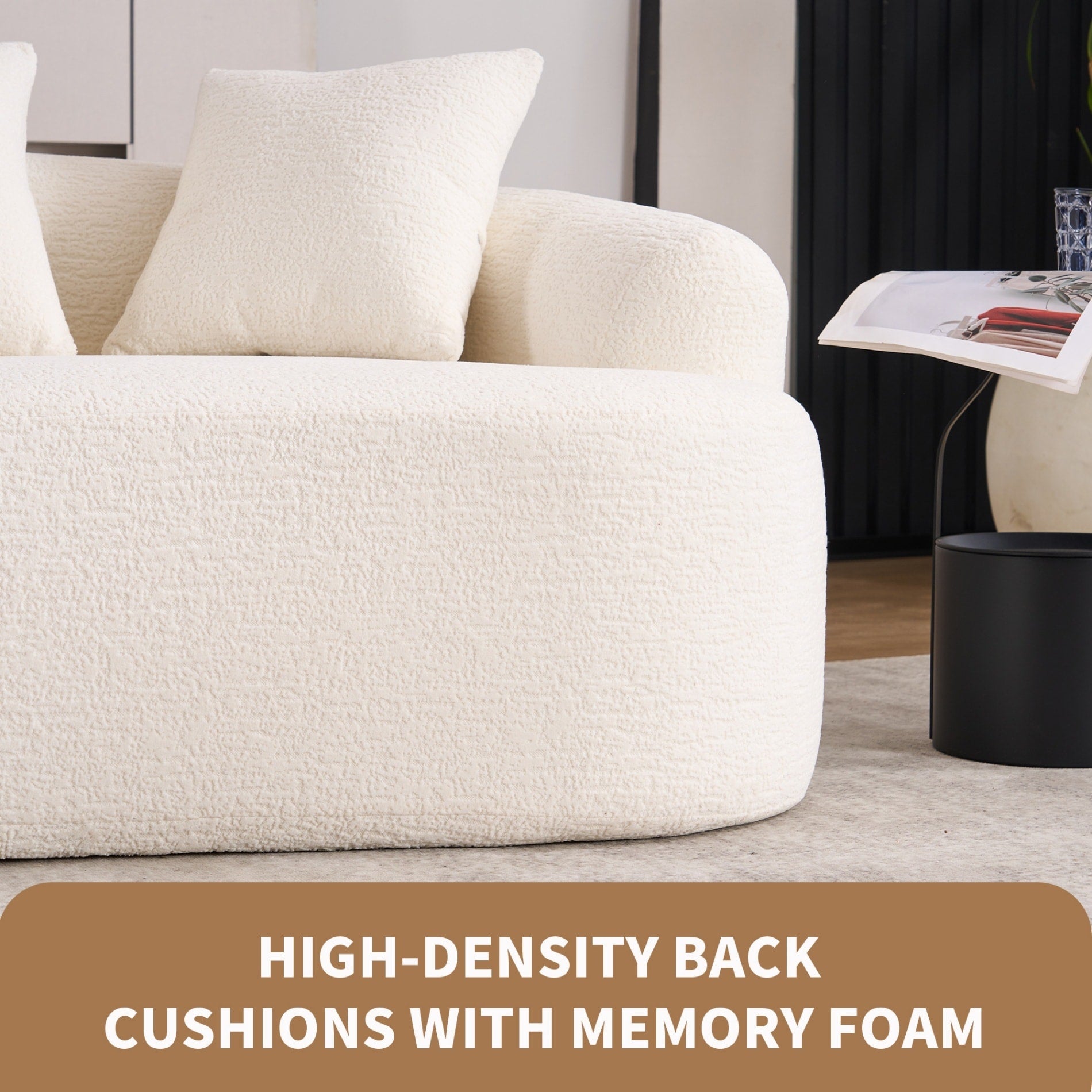 Canapé causeuse compact incurvé sans assemblage en chenille 30D avec éponge de compression complète