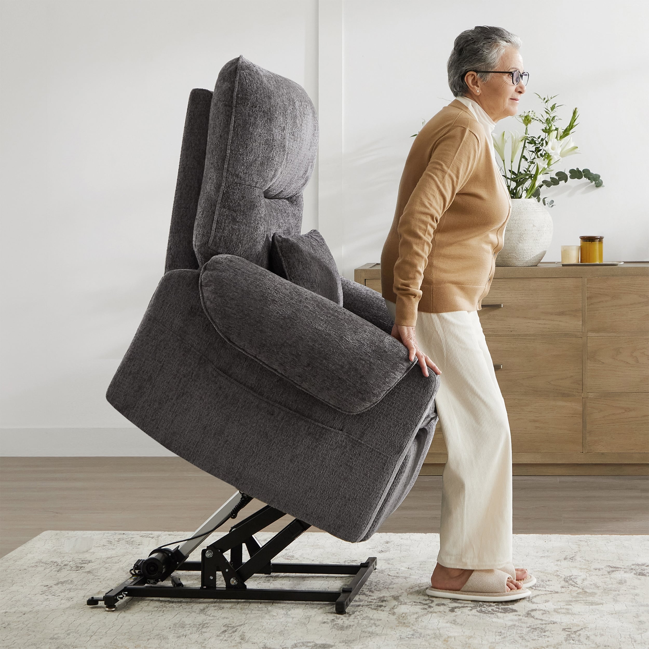 Fauteuil inclinable à assistance électrique 30 po en chenille gris acier