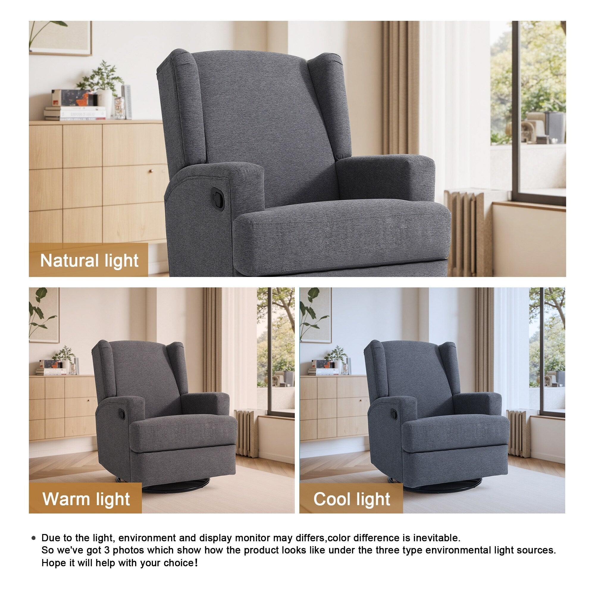 Fauteuil inclinable pivotant manuel de 31 po de largeur pour chambre d'enfant, ensemble de 2