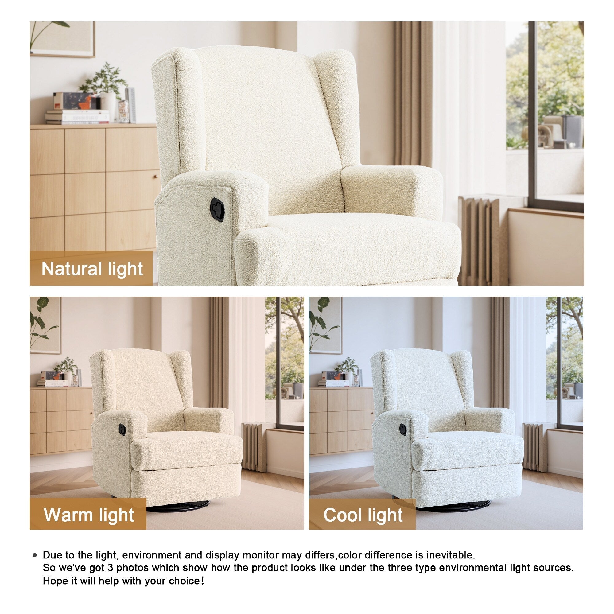 Fauteuil inclinable pivotant manuel de 31 po de largeur pour chambre d'enfant, ensemble de 2