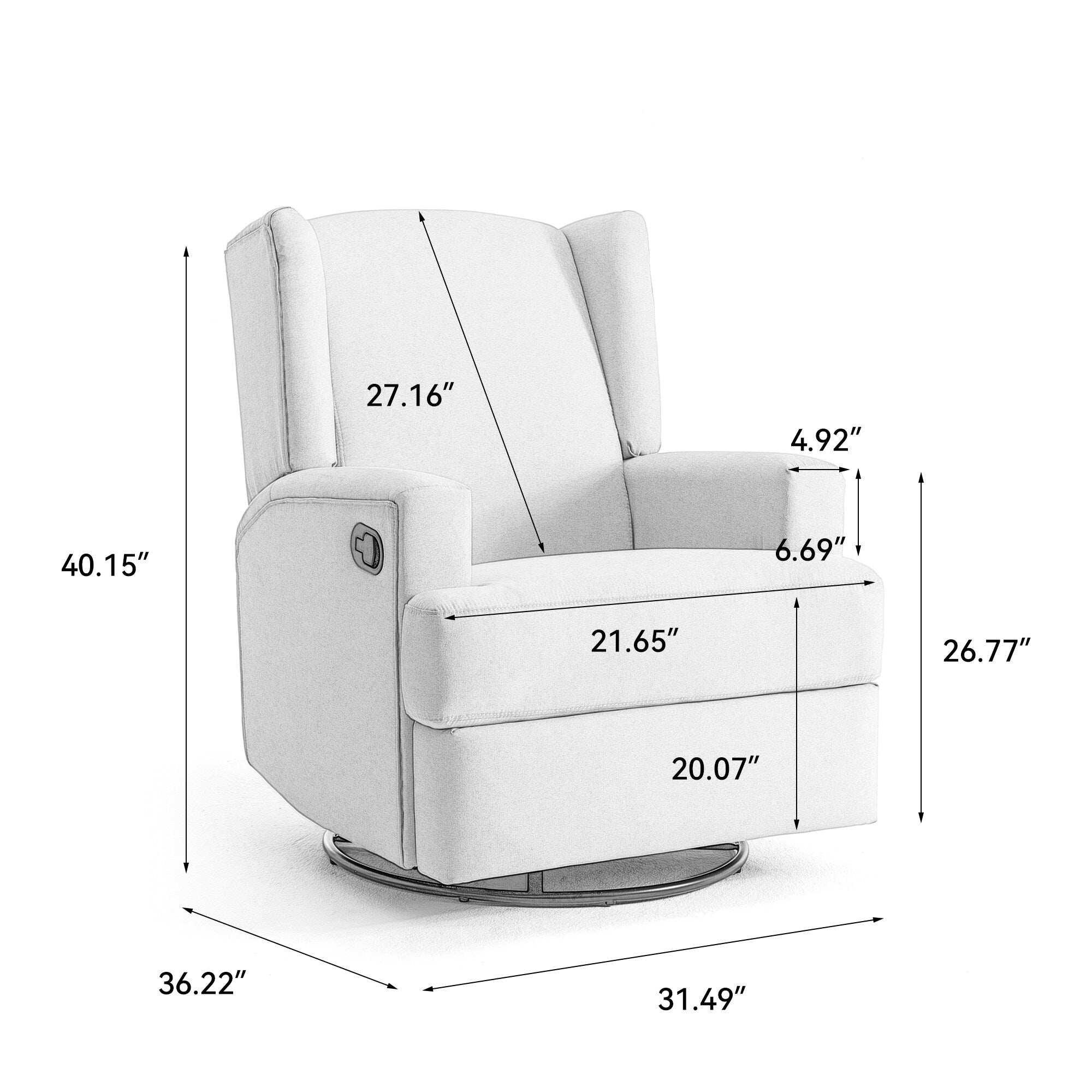 Fauteuil inclinable pivotant à oreilles de 31 po de largeur pour chambre d'enfant