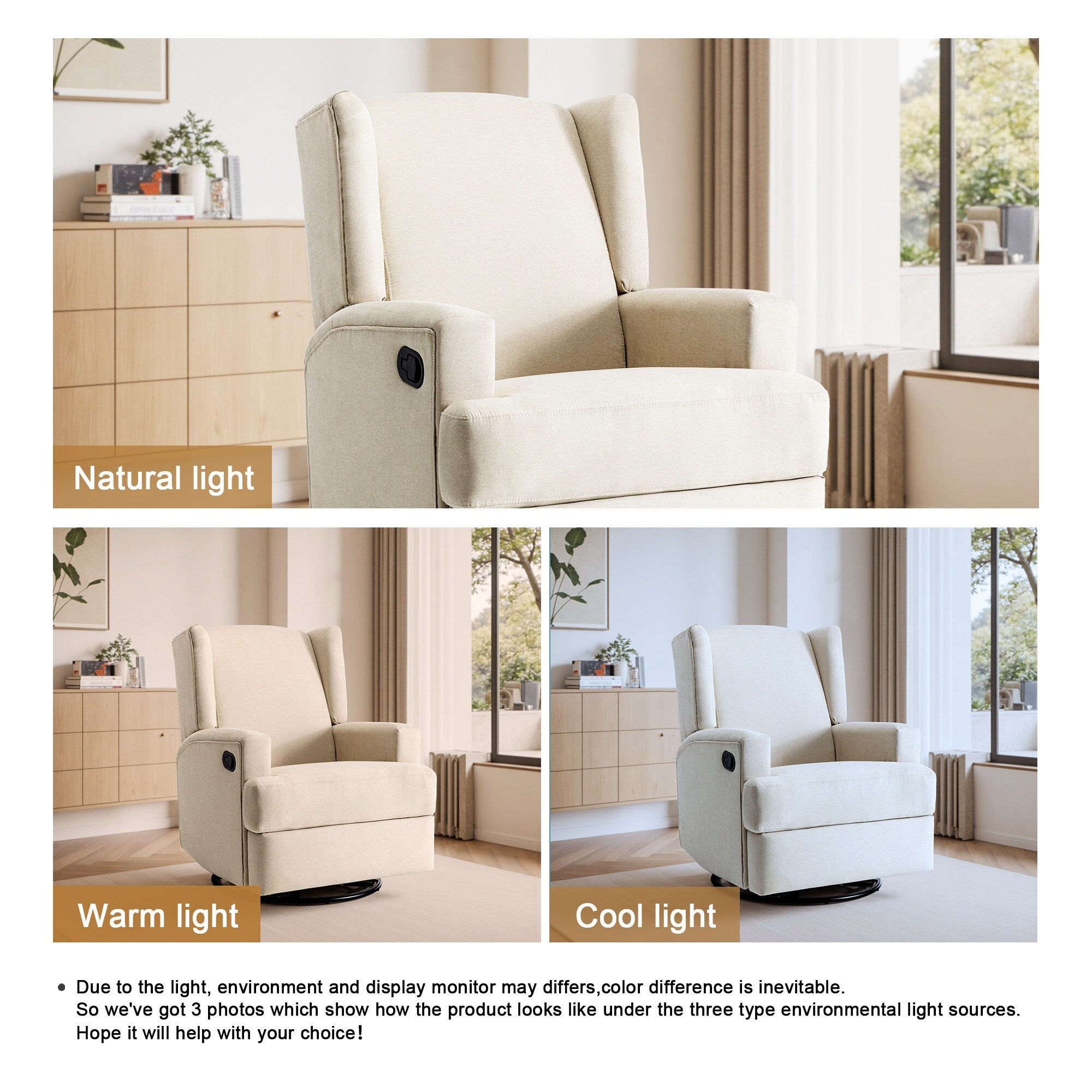 Fauteuil inclinable pivotant à oreilles de 31 po de largeur pour chambre d'enfant