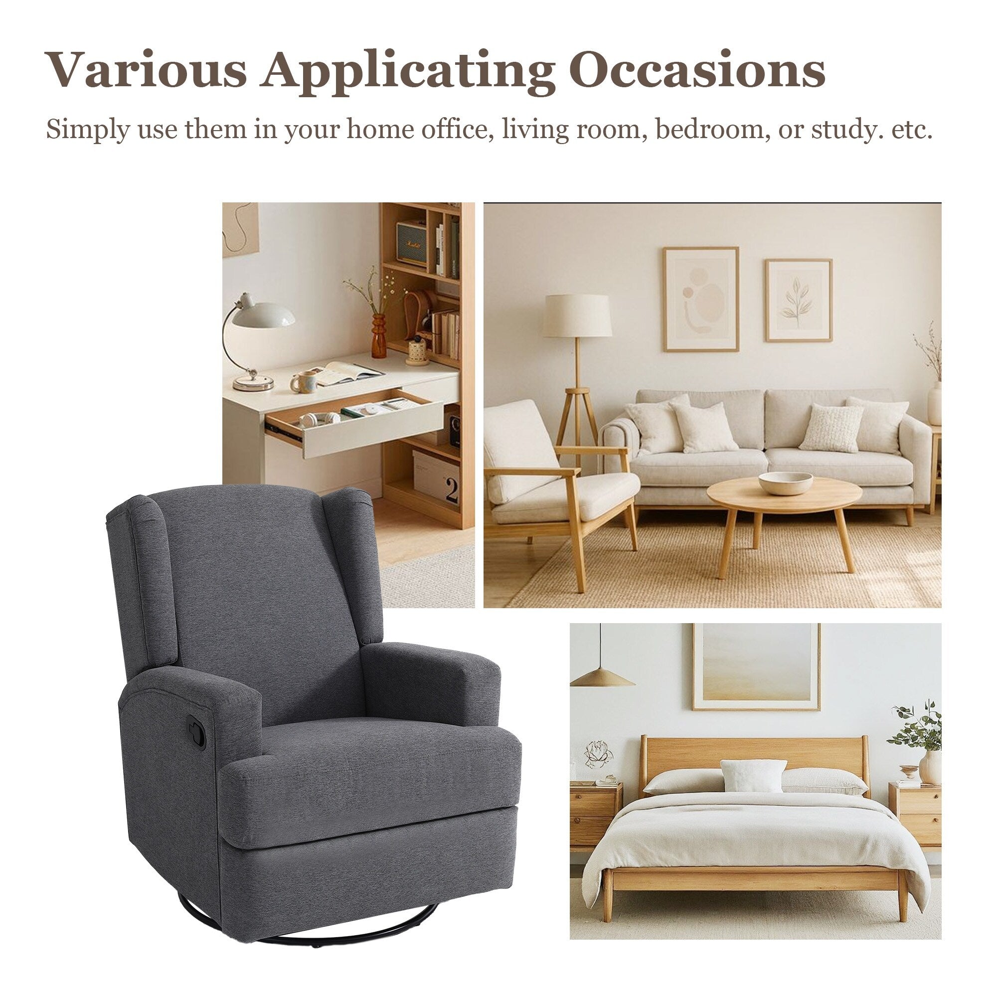 Fauteuil inclinable pivotant à oreilles de 31 po de largeur pour chambre d'enfant