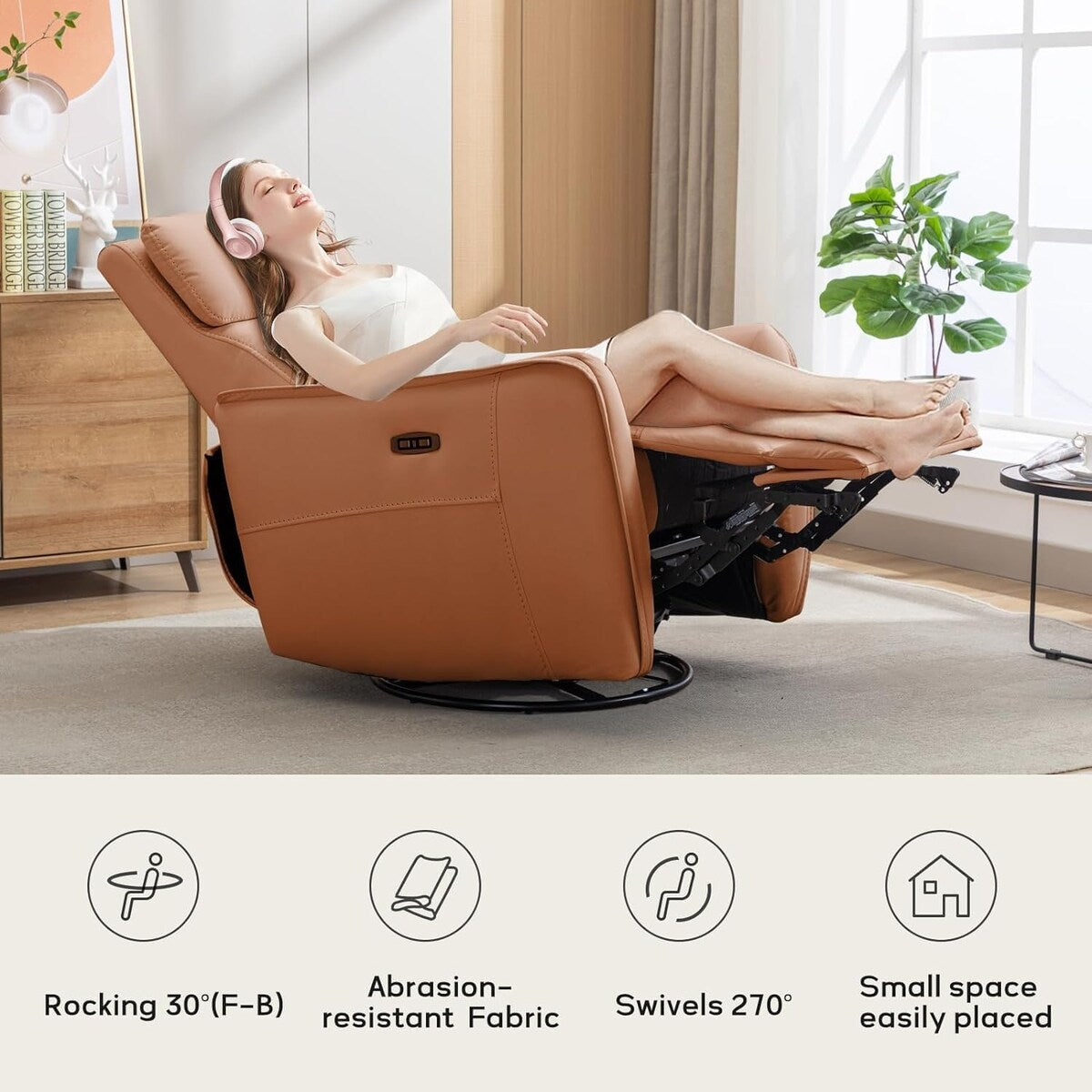 Fauteuil inclinable pivotant et électrique de 32,3 pouces de large avec ports USB