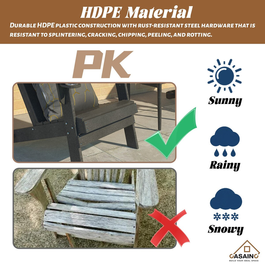 Ensemble de 5 foyers extérieurs en métal de 34,5 po, table et chaises Adirondack avec porte-gobelet et porte-parapluie