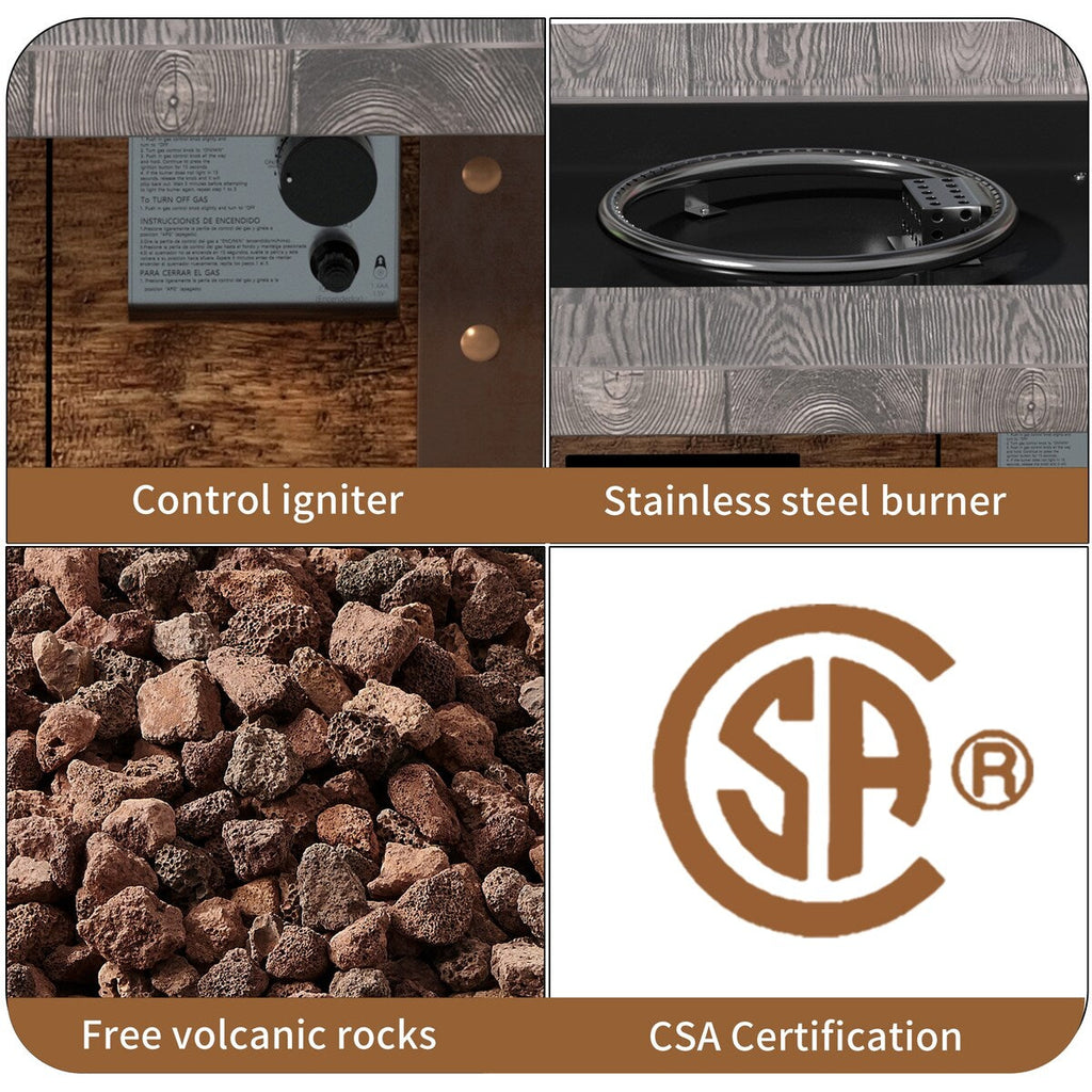 Ensemble de 5 foyers extérieurs en métal de 34,5 po, table et chaises Adirondack avec porte-gobelet et porte-parapluie