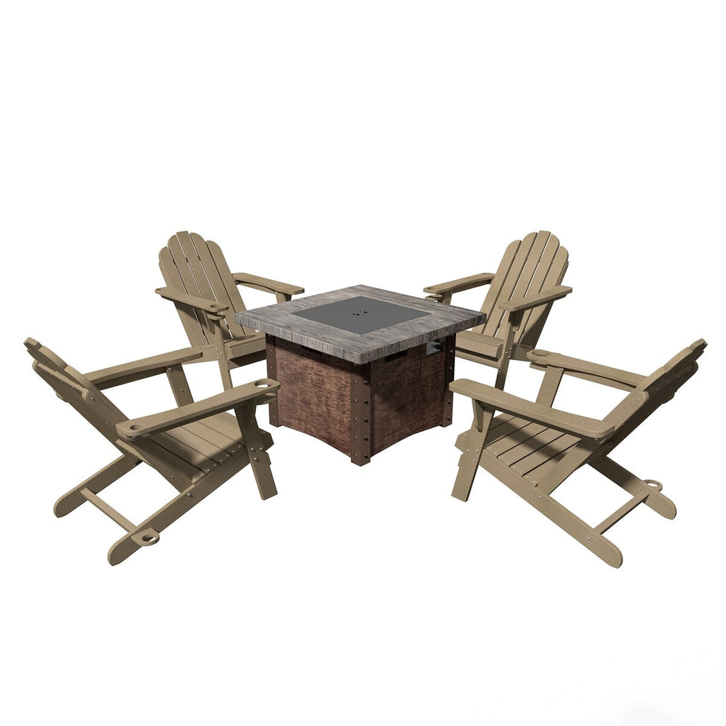 Ensemble de 5 foyers extérieurs en métal de 34,5 po, table et chaises Adirondack avec porte-gobelet et porte-parapluie