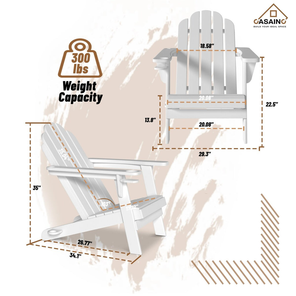Ensemble de 5 foyers extérieurs en métal de 34,5 po, table et chaises Adirondack avec porte-gobelet et porte-parapluie