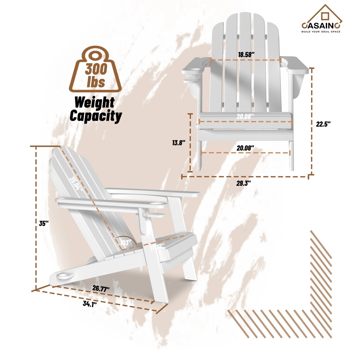 Ensemble de 5 foyers extérieurs en métal de 34,5 po, table et chaises Adirondack avec porte-gobelet et porte-parapluie