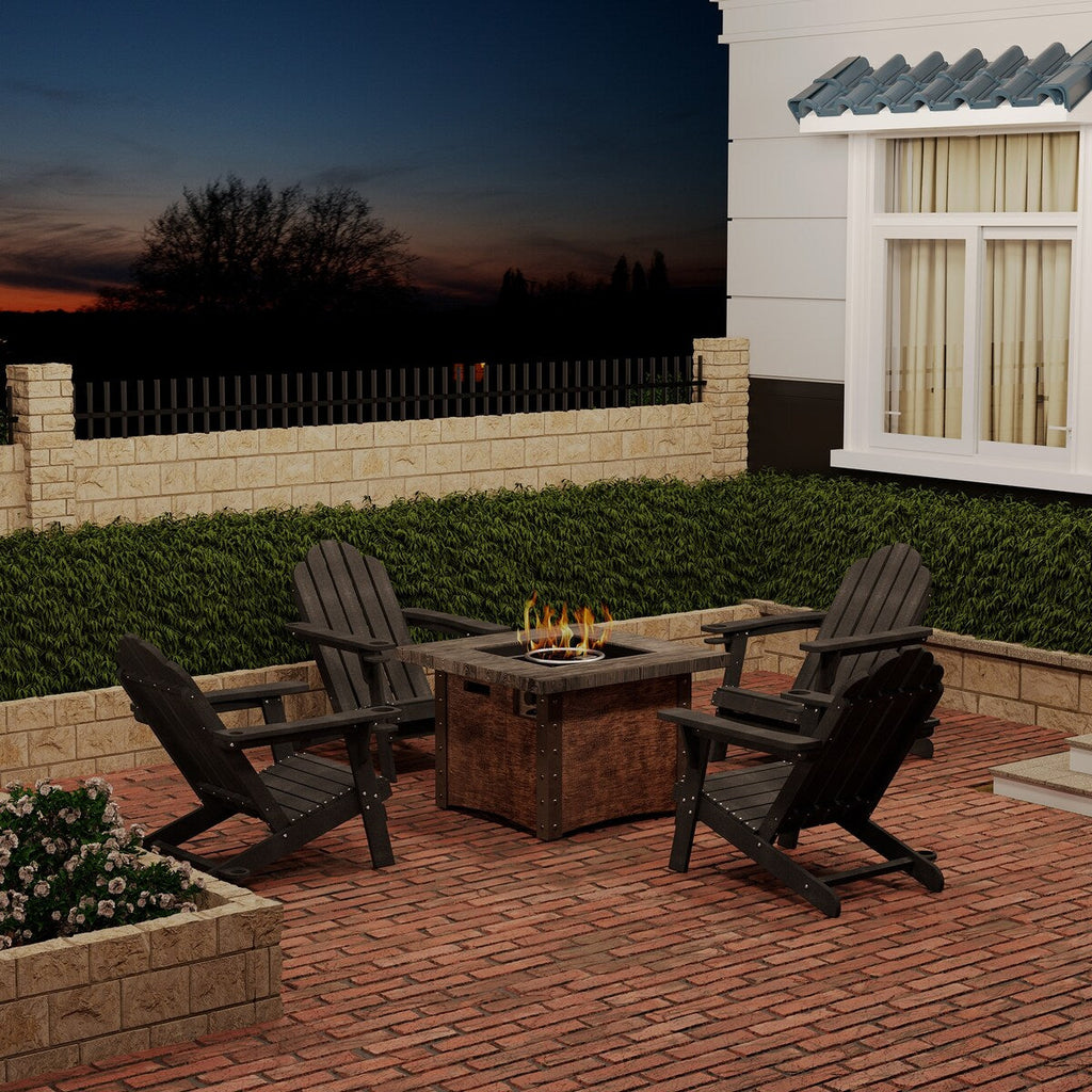 Ensemble de 5 foyers extérieurs en métal de 34,5 po, table et chaises Adirondack avec porte-gobelet et porte-parapluie