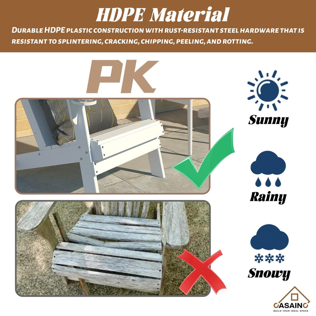 Ensemble de 5 foyers extérieurs en métal de 34,5 po, table et chaises Adirondack avec porte-gobelet et porte-parapluie
