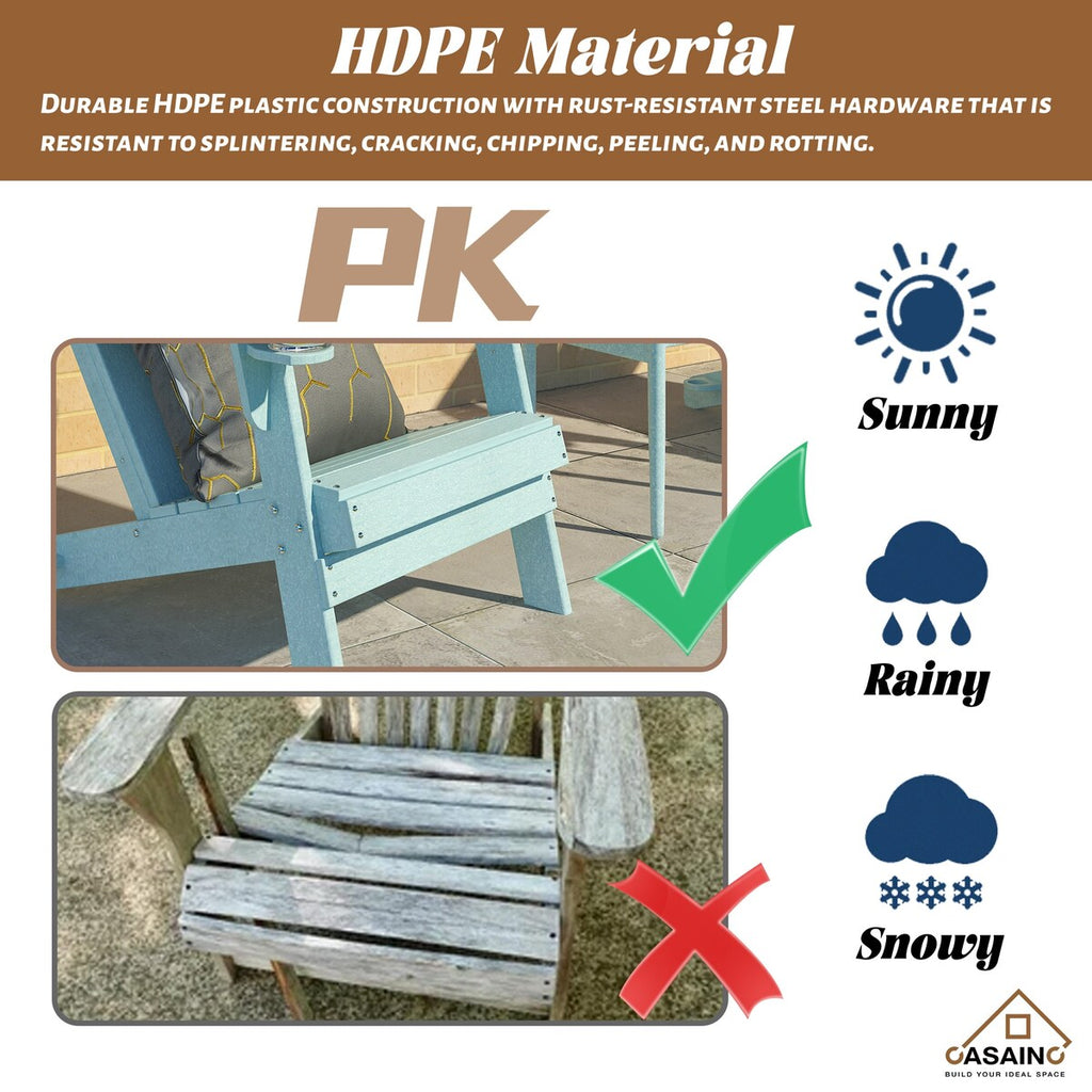 Ensemble de 5 foyers extérieurs en métal de 34,5 po, table et chaises Adirondack avec porte-gobelet et porte-parapluie