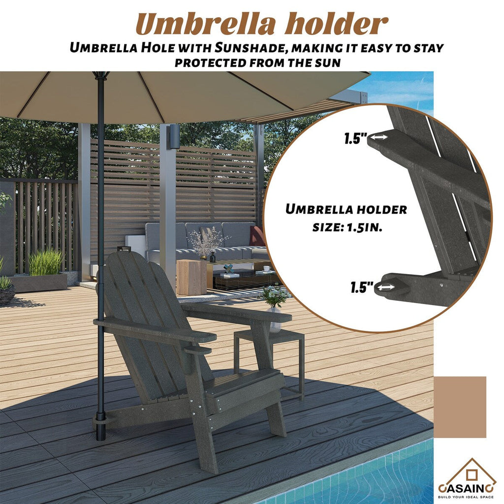 Ensemble de 5 foyers extérieurs en métal de 34,5 po, table et chaises Adirondack avec porte-gobelet et porte-parapluie