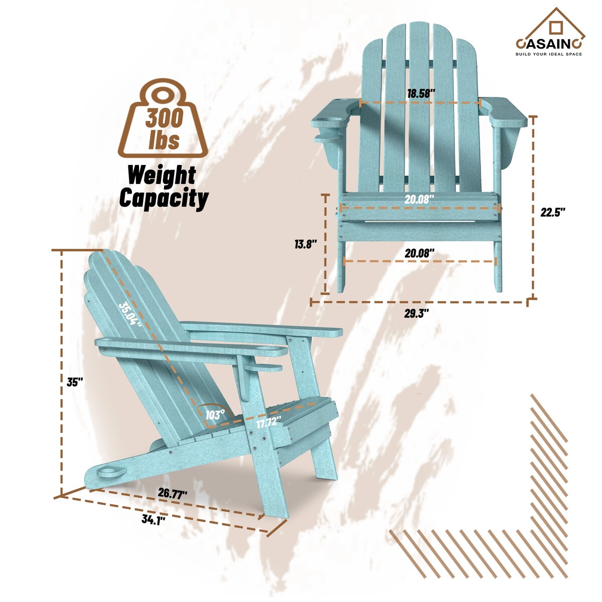 Ensemble de 5 foyers extérieurs en métal de 34,5 po, table et chaises Adirondack avec porte-gobelet et porte-parapluie